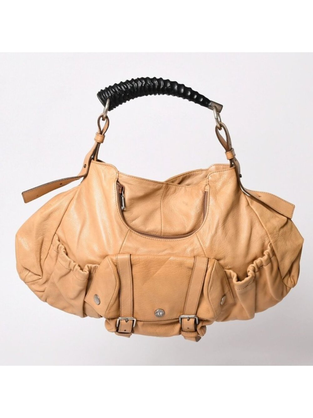 Saint Laurent Mombasa Bag Camel Horn Handle Silver